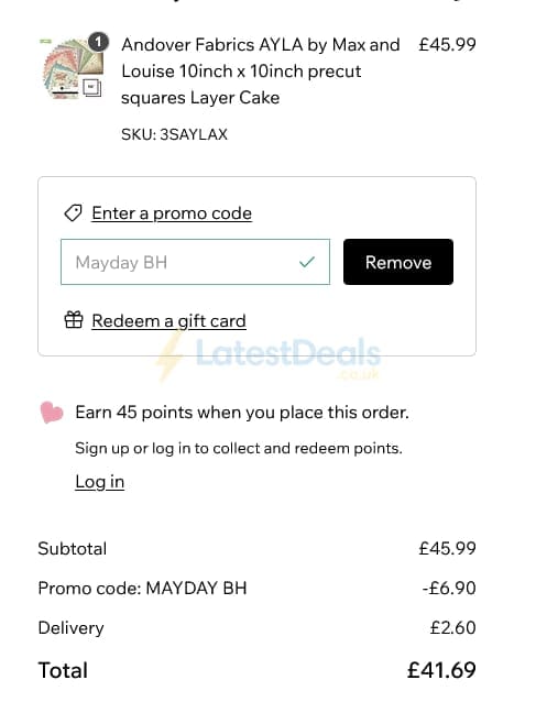 Screenshot of the Miss Lavenders discount code working