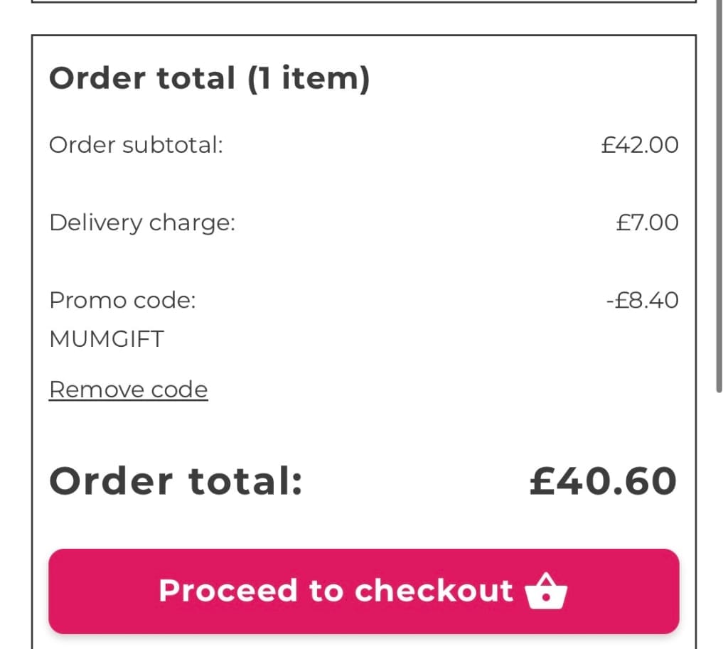 Screenshot of the Flying Flowers discount code working