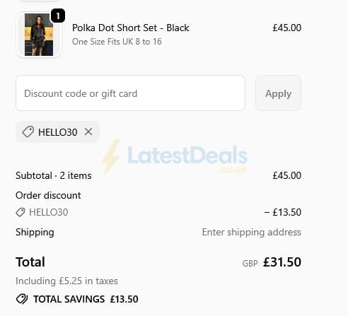 Screenshot of the JYY London discount code working