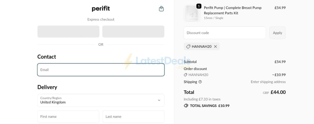 Screenshot of the Perifit discount code working