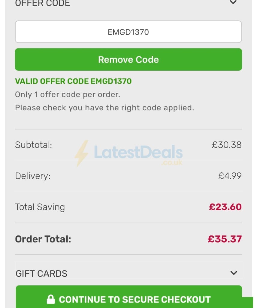 Screenshot of the Gardening Direct discount code working