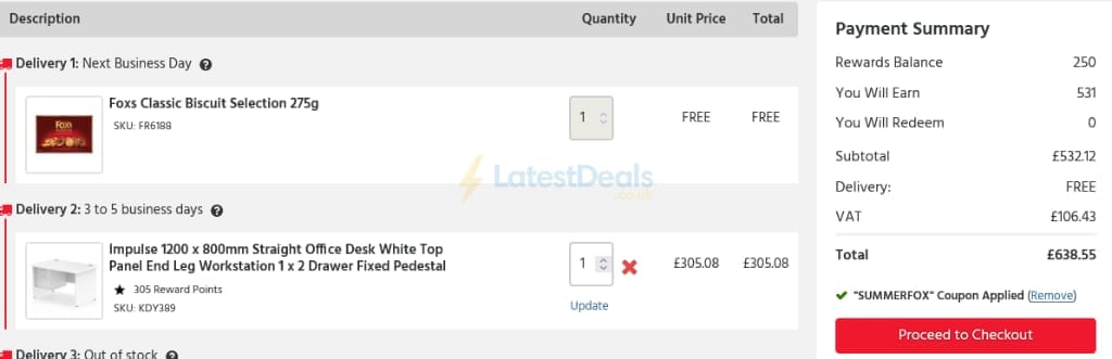Screenshot of the UK Office Direct discount code working