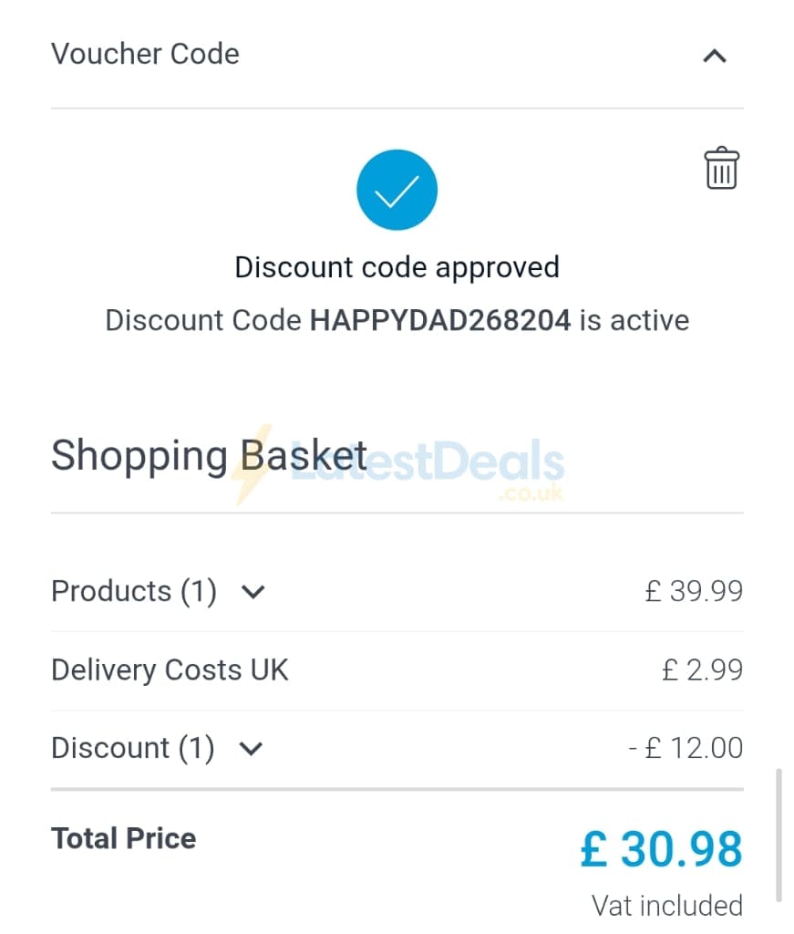 Screenshot of the Smartphoto discount code working