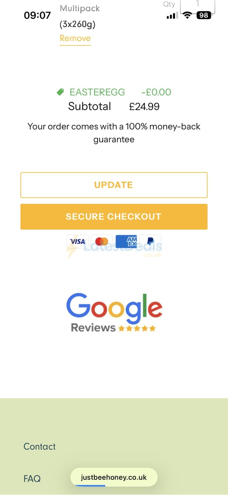 Screenshot of the Just Bee Honey discount code working