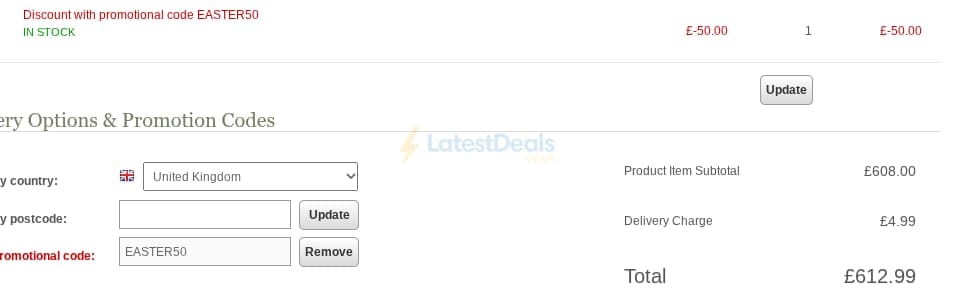Screenshot of the Uttings discount code working