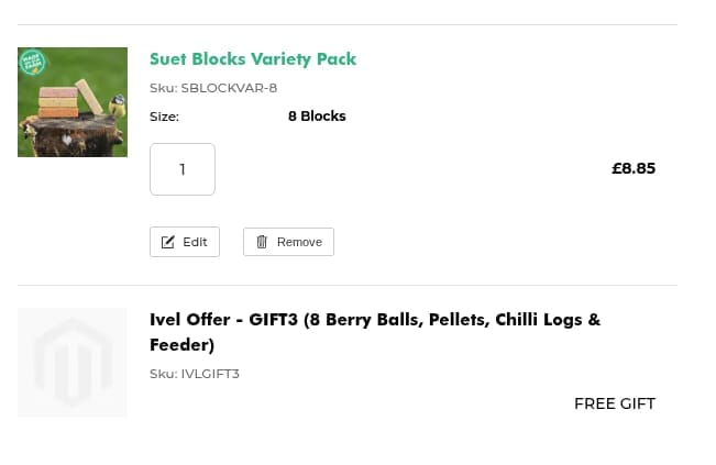 Screenshot of the Ivel Valley Bird Food discount code working