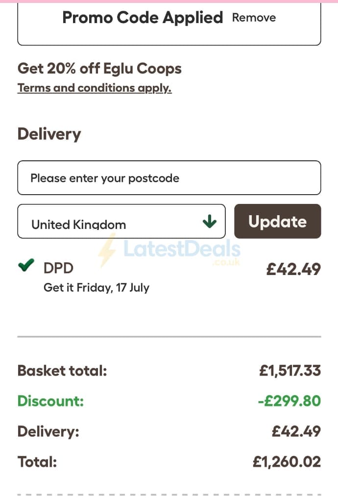 Screenshot of the Omlet discount code working