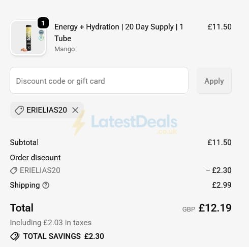 Screenshot of the Tonic Health discount code working