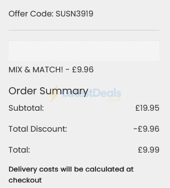Screenshot of the Suttons discount code working
