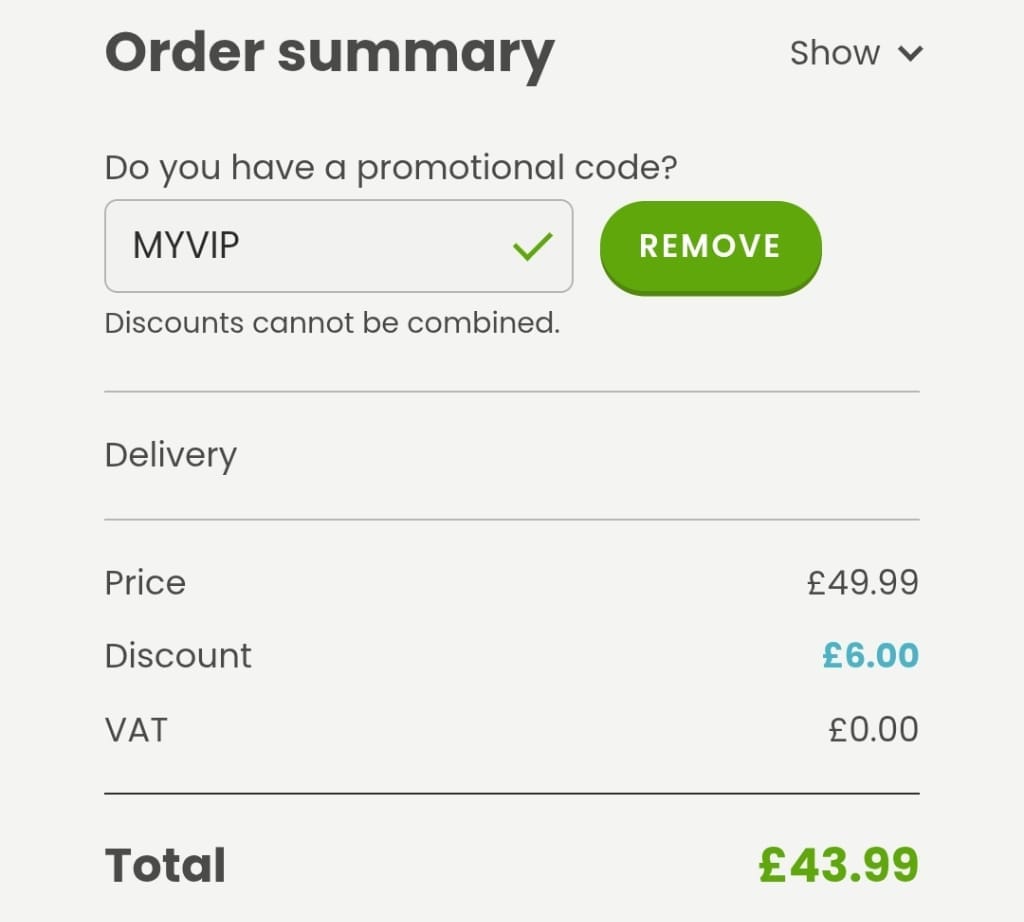 Screenshot of the Hooray Heroes discount code working