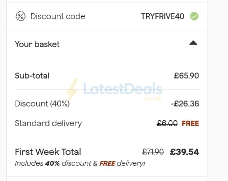 Screenshot of the Frive discount code working