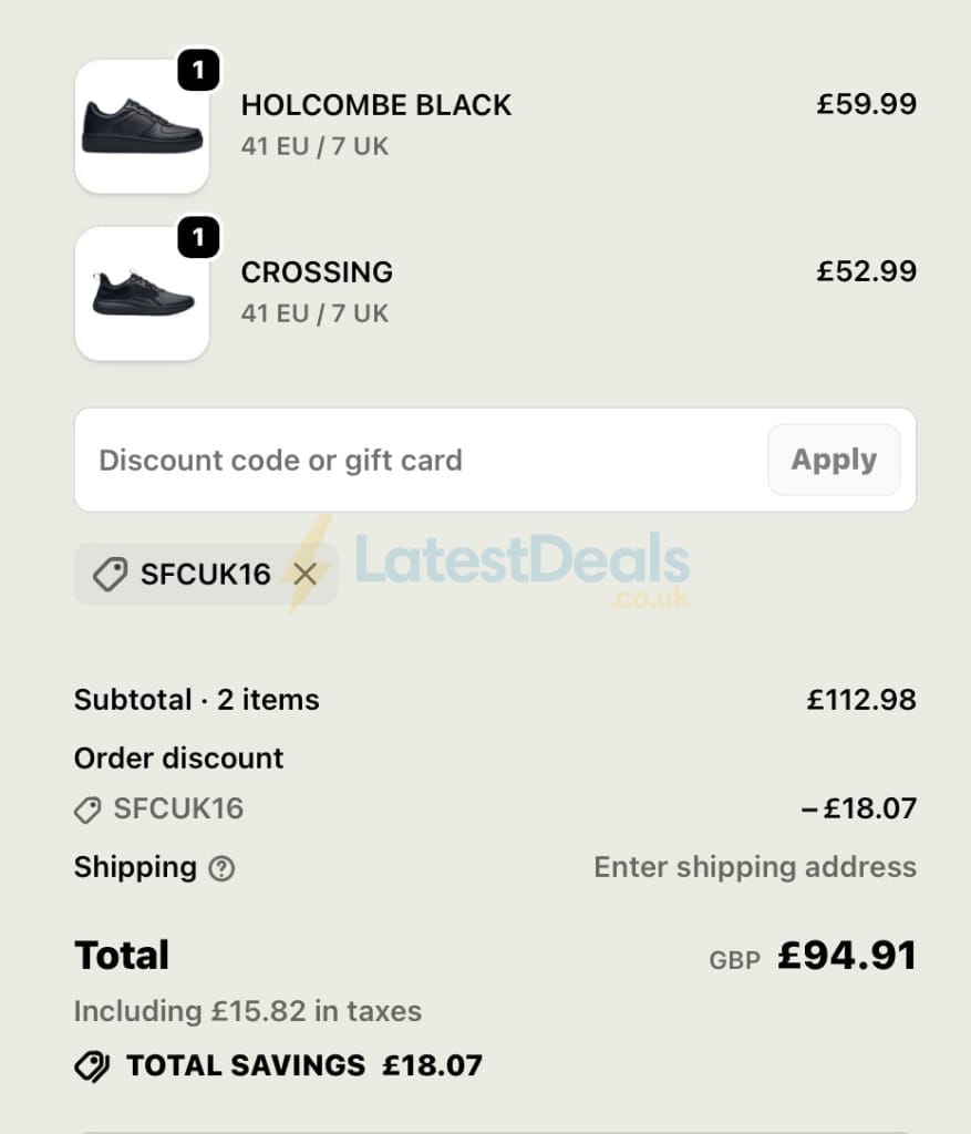 Screenshot of the Shoes For Crews discount code working