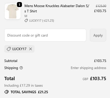 Screenshot of the Hurleys discount code working