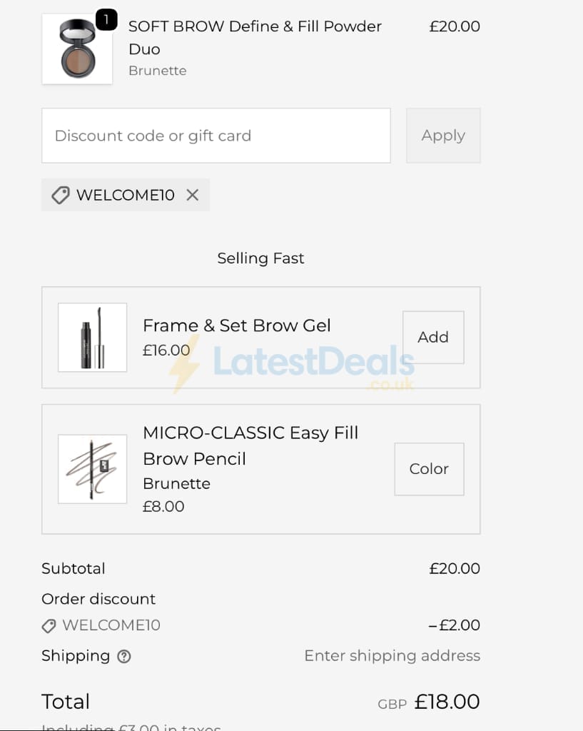 Screenshot of the Wunderbrow discount code working