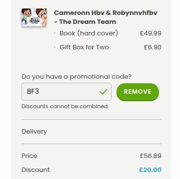 Screenshot of the Hooray Heroes discount code working