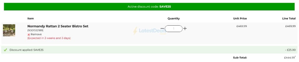 Screenshot of the Glasswells discount code working