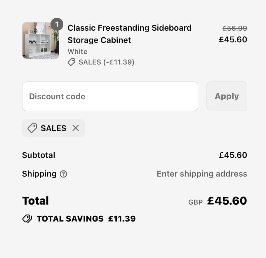 Screenshot of the H&O Direct discount code working