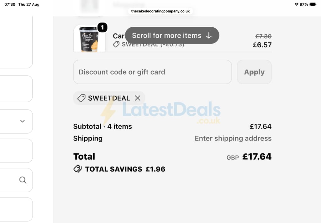 Screenshot of the The Cake Decorating Company discount code working