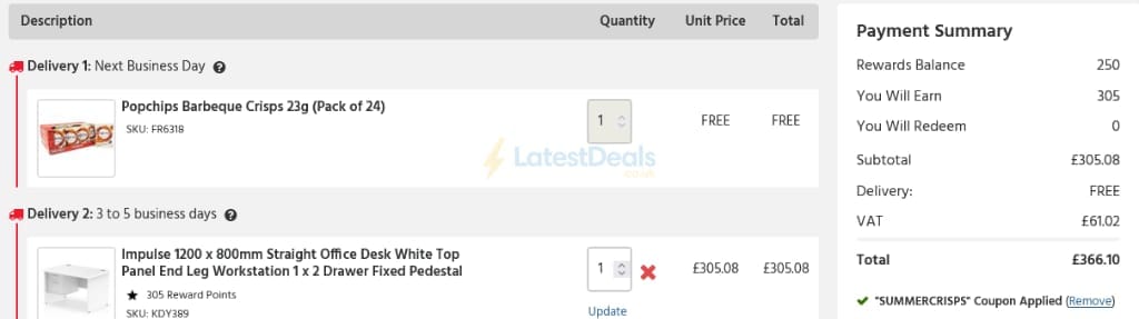 Screenshot of the UK Office Direct discount code working