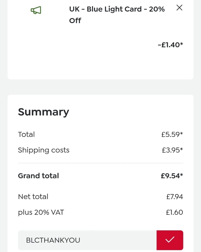 Screenshot of the Melitta UK discount code working