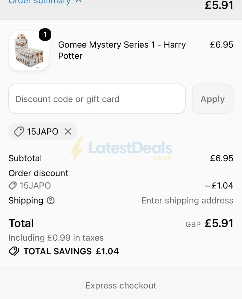 Screenshot of the British Souvenirs discount code working