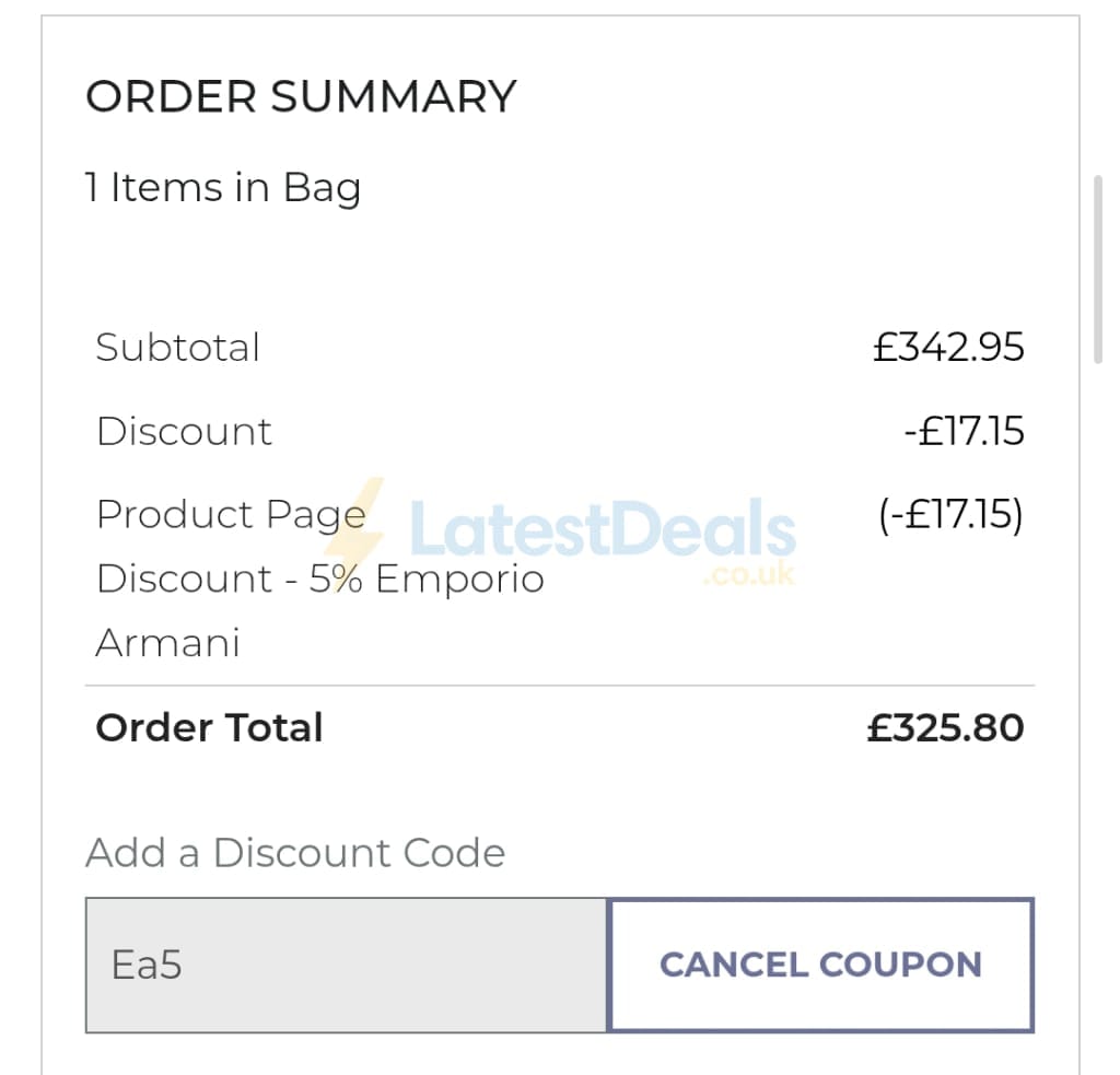 Screenshot of the House Of Watches discount code working