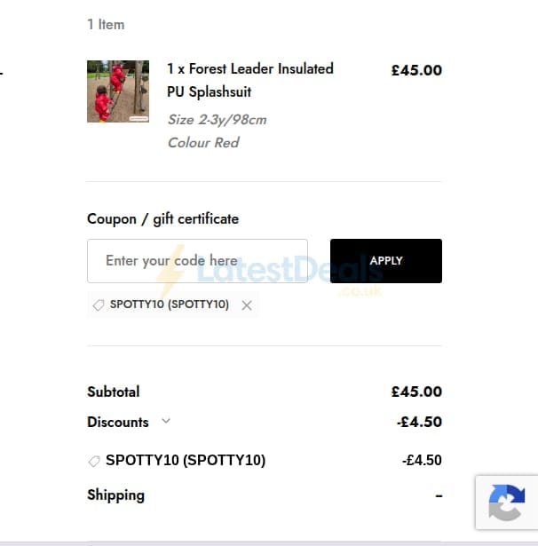 Screenshot of the Spotty Otter discount code working