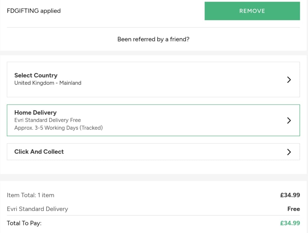Screenshot of the Suit Direct discount code working