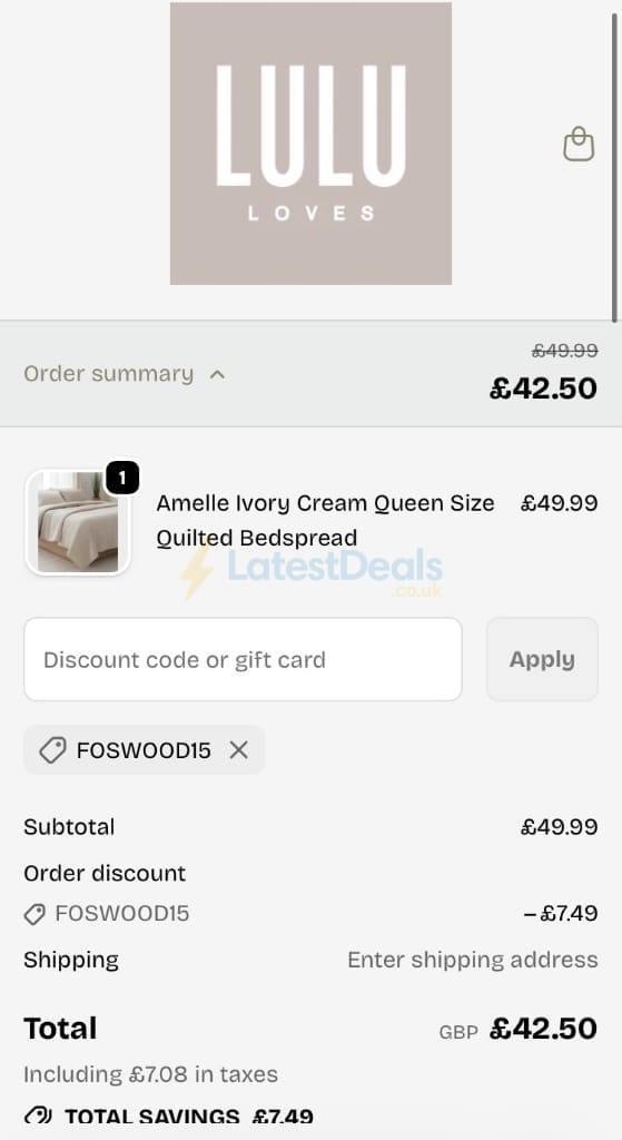 Screenshot of the LULU Loves discount code working