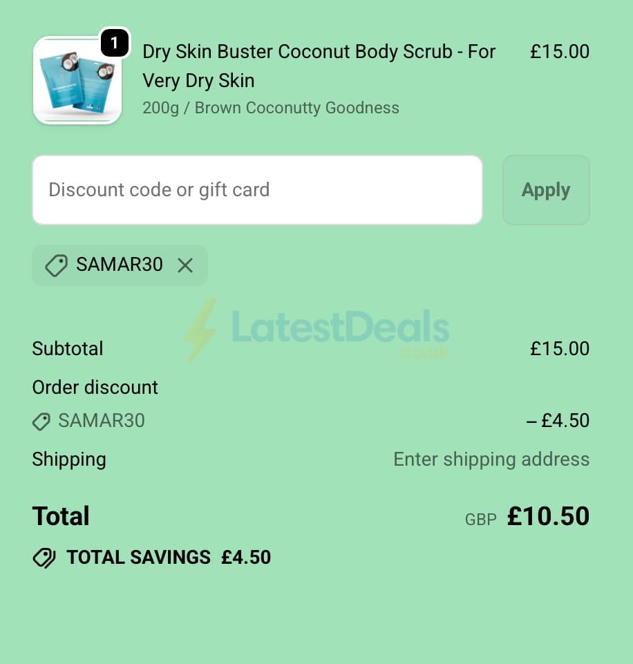Screenshot of the Grounded Body Scrub discount code working