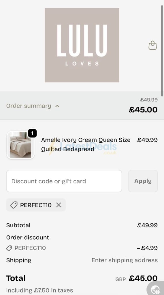 Screenshot of the LULU Loves discount code working
