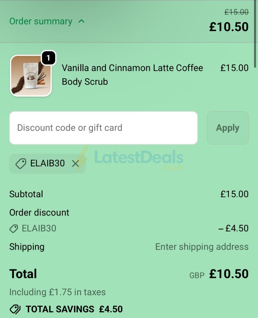 Screenshot of the Grounded Body Scrub discount code working