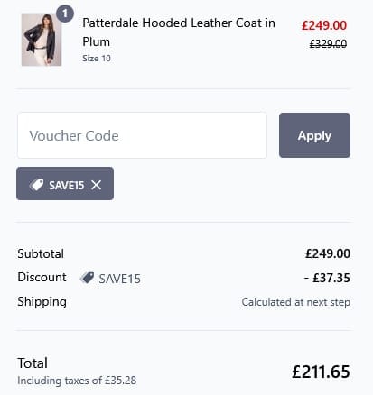 Screenshot of the Lakeland Leather discount code working