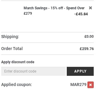 Screenshot of the Newblinds.co.uk discount code working