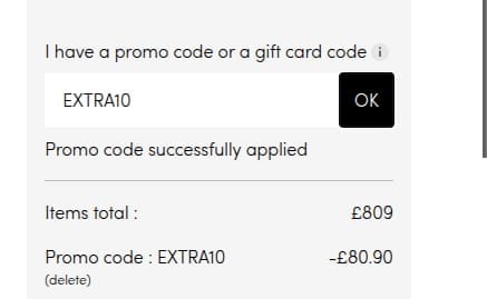 Screenshot of the Tikamoon discount code working