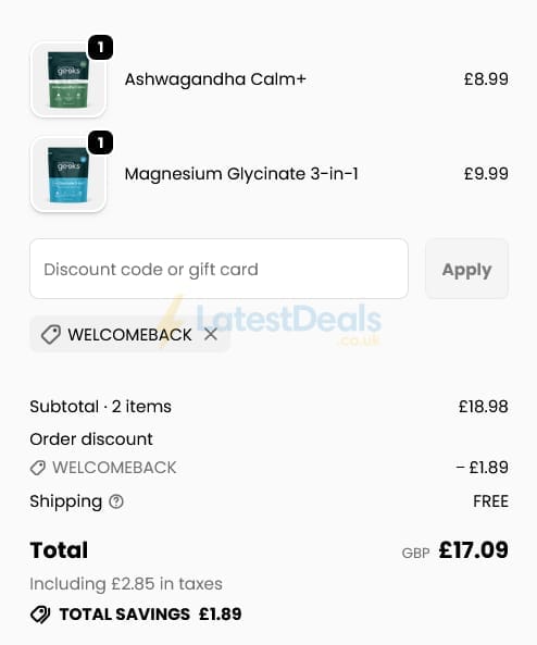Screenshot of the Nutrition Geeks discount code working