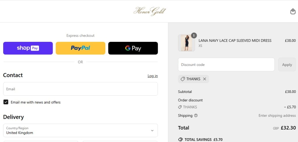 Screenshot of the Honor Gold discount code working