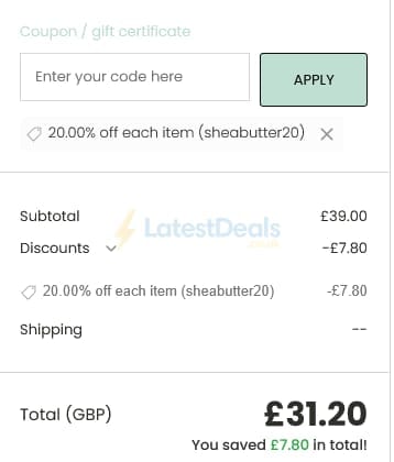 Screenshot of the Odylique discount code working