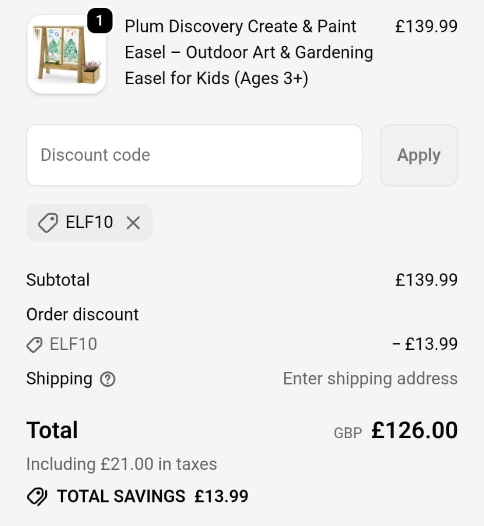 Screenshot of the Plum Play discount code working