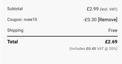 Screenshot of the Nvee Ecigs discount code working
