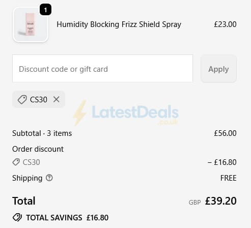 Screenshot of the KITSCH discount code working
