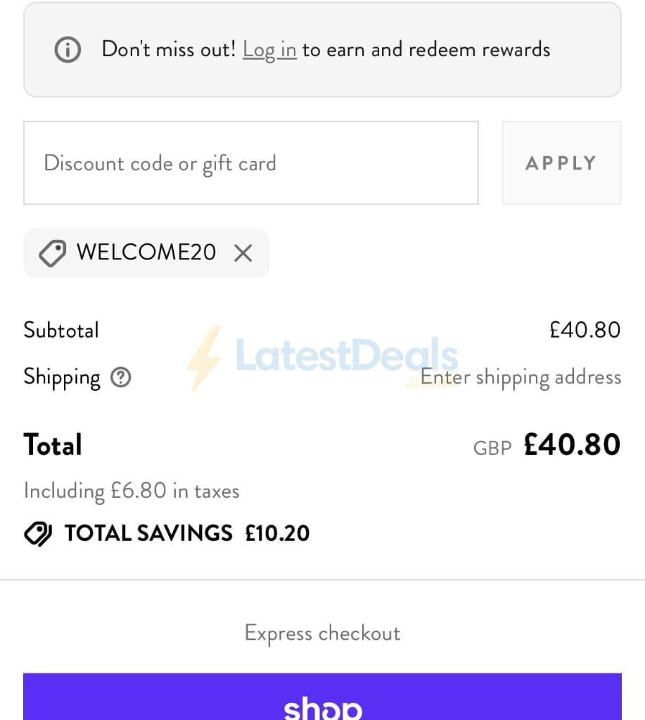 Screenshot of the Oh My Cream discount code working