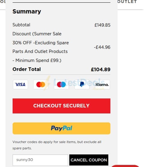 Screenshot of the Kuhn Rikon discount code working
