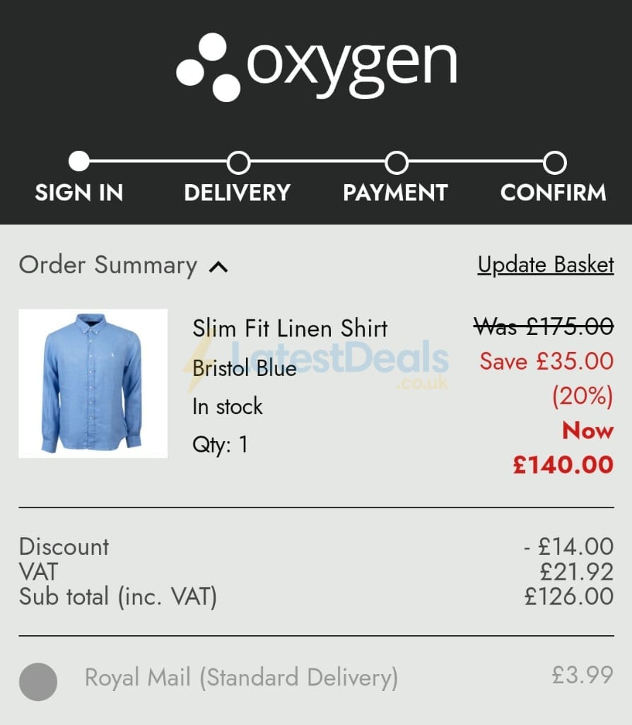 Screenshot of the Oxygen Clothing discount code working