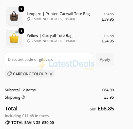 Screenshot of the Kind Bag discount code working