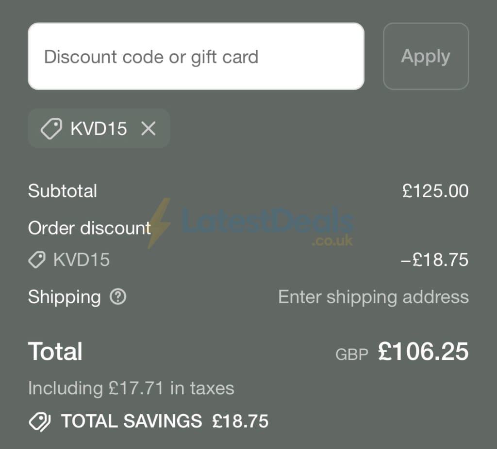 Screenshot of the KOVERED discount code working