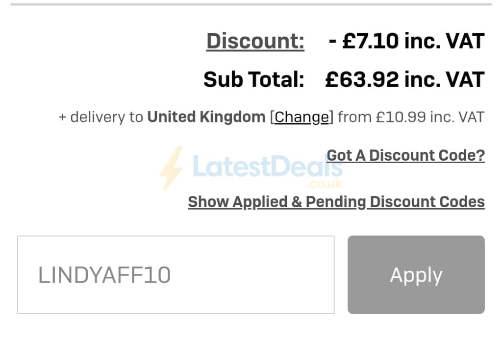 Screenshot of the Lindy Electronics discount code working