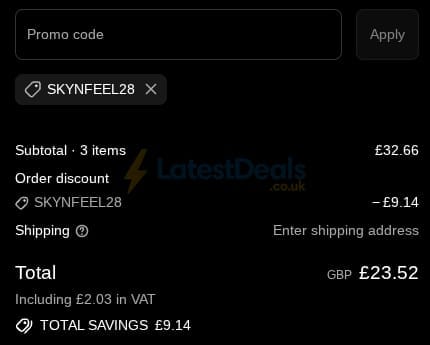 Screenshot of the SKYN discount code working