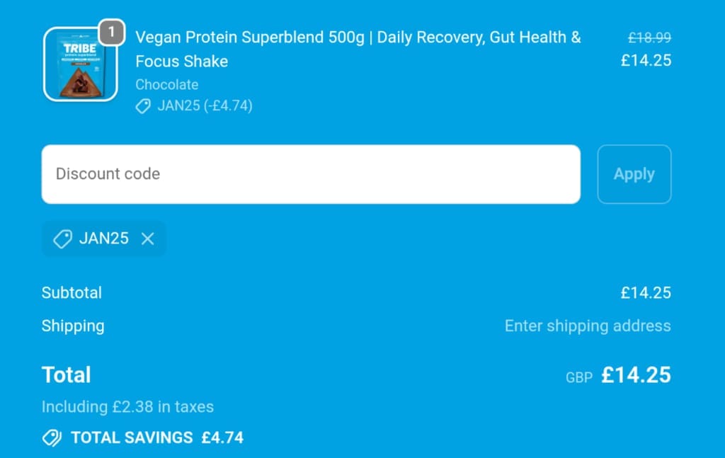 Screenshot of the Wearetribe discount code working
