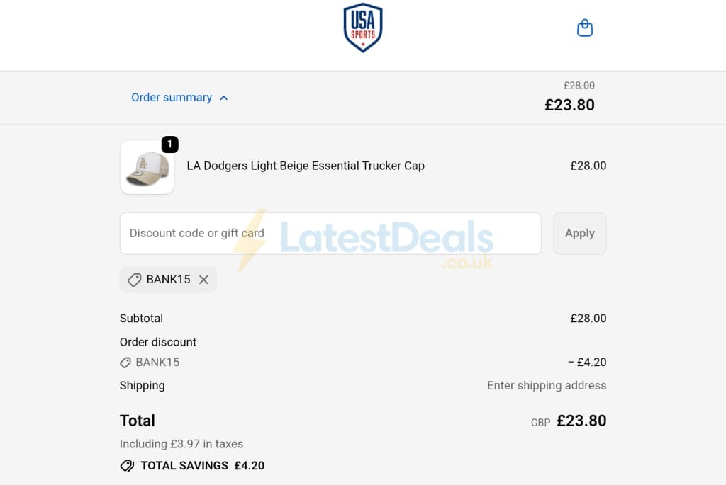 Screenshot of the USA Sports discount code working